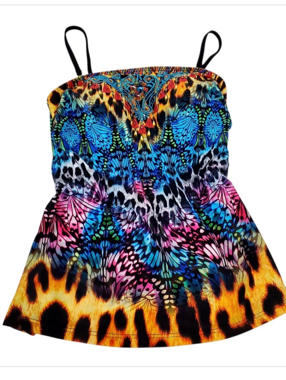 Venus Vibrant Multicolor Butterfly & Leopard Print Tankini Swim Top Sz 8